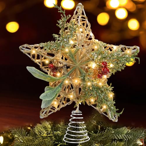 Christbaumspitze Gold Stern, Weihnachtsbaumspitze Stern mit Glocke,...