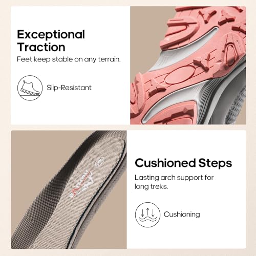 NORTIV 8 Women's Hiking Shoes Lightweight Breathable Mesh Walking Sneakers Outdoor Work Shoes,Size 5.5,Grey/Pink,SNHS243W