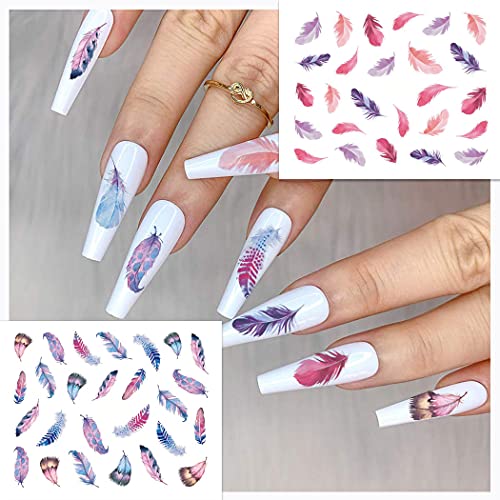 Wokoto 44 Sheets Feather Nail Art Stickers Decals 3D Nail Decals Flowers Animals Self-Adhesive Nail Stickers For Women Girls Flower Nail Stickers For Acrylic Nails Flower Stickers For Nails #TOP4