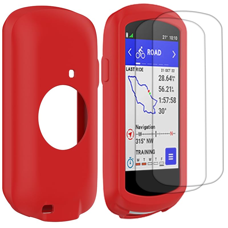 Buoluoioir Funda para Garmin Edge 1050 + 2 Películas, Funda de Silicona Suave Antigolpes para GPS Bicicleta Ciclismo Touring, Protección Completa de Carcasa para Garmin Edge 1050, Rojo