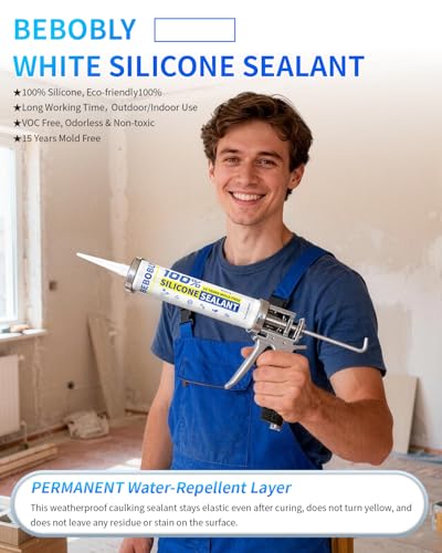 Image of White Silicone Caulk & Sealant, 100% Waterproof Silicone Sealant Caulking, Shrink & Crack Proof, Silicone Caulking for Kitchen, Bathroom, RV, Interior & Exterior Use, 10.2 FL. OZ /300ML, 4 Pack
