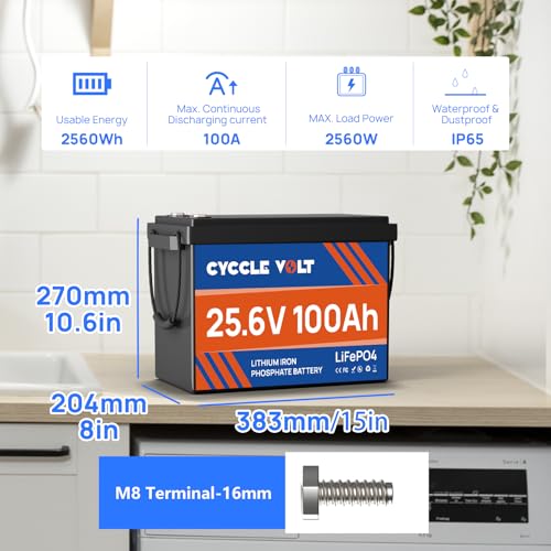 Image of 24V 100Ah LiFePO4 Battery with 100A Bluetooth BMS, APP Control, Low Temp Protection,MAX 2560W Power,8000+ Cycle 24V Lithium Battery, Perfect for RV, Trolling Motor, Marine, Off-Grid