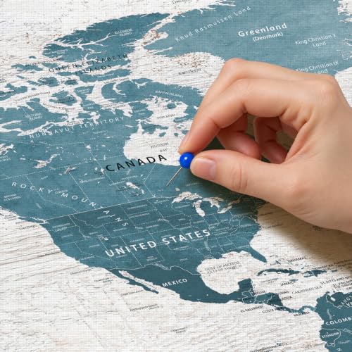 Image of IPIC Personalized Vintage Teal Framed World Map Pin Board, Size 42x28 in