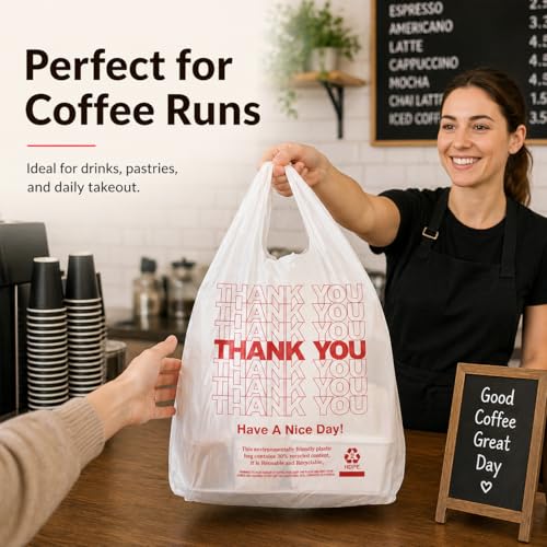 Image of YoYoRain 1000 Count White Thank You T-Shirt Bags, 11 x 6 x 21 in