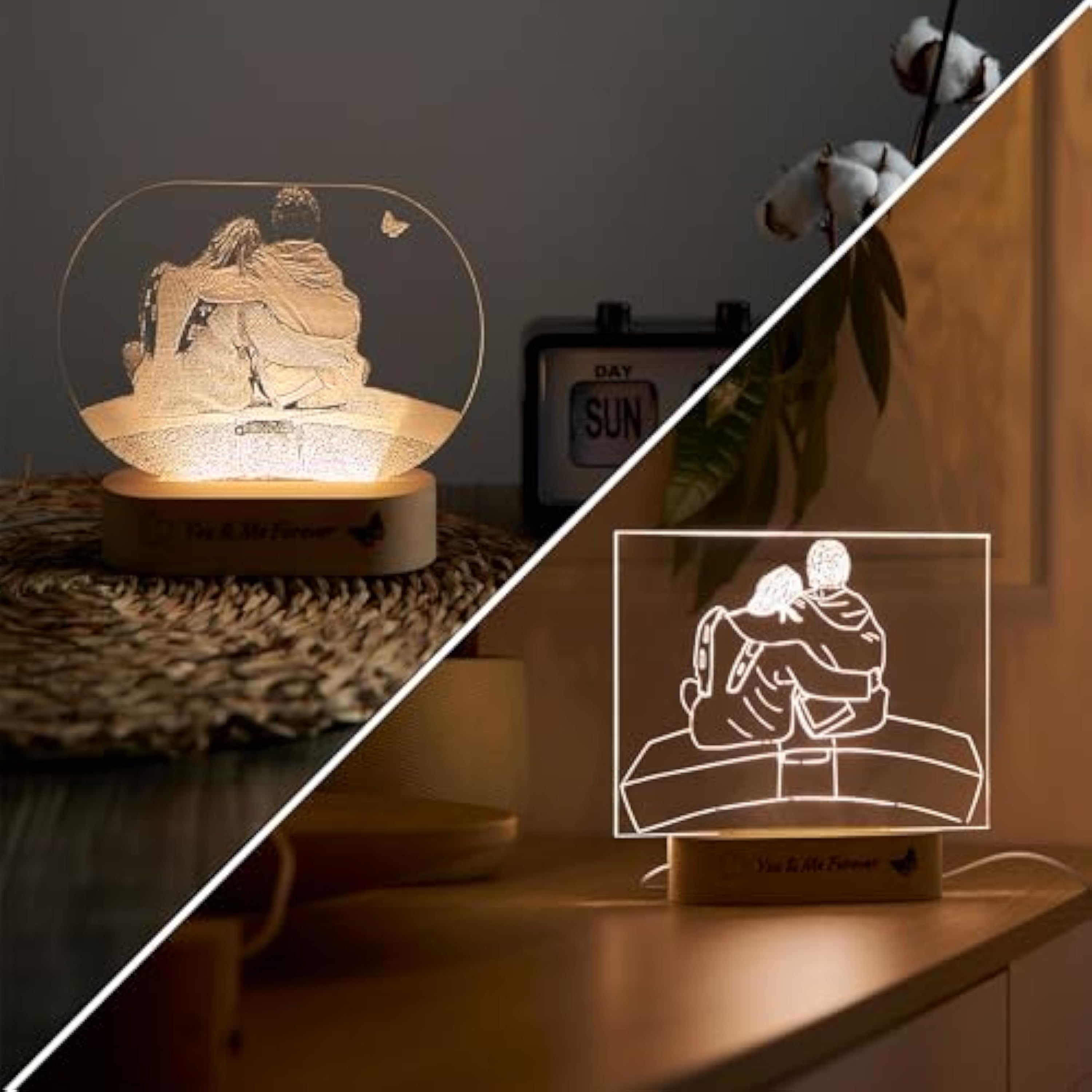 B BachVibes Lámpara Personalizada ilustrada con Foto y Luz Nocturna 3D - Regalo Original para Aniversario, San Valentín y Cumpleaños - Ideal Parejas, Amigos y Familia (Blanco calido)