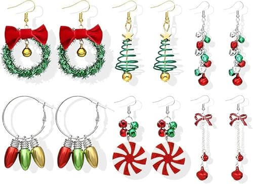 YAJIMAOY Boucles d'Oreilles de Noël - 6 Paires pour Femmes, Filles, Enfants - Pendantes en Forme de Sapin - Cadeau Festif