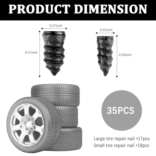 Image of Salior 35PCS Tire Plug Kit with Screwdriver,Rubber Flat Tire Repair Kit for Fast Repair of Tire Punctures,Durable Car Tire Repair Kit Self-Service Repair Nails for Car Motorcycle Truck (35PCS)