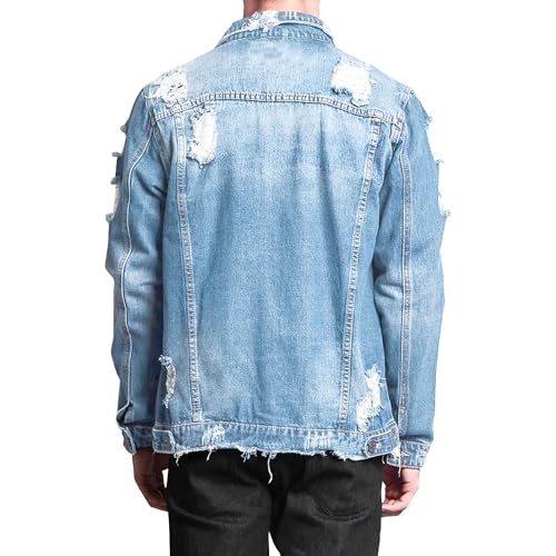 Men's Lapel Ripped Denim Jackets Single Breasted Distressed Cowboys Coat Long Sleeve Washed Destroyed Outwear2