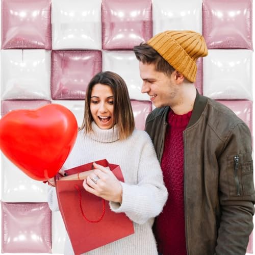 Image of Pearl Pink and White Double Sided Square Foil Balloons Wall,19 Inches Chrome Foil Balloons Tunnel Arch Kit for Girls Bachelorette,Anniversary,Wedding,Valentines Day Decorations
