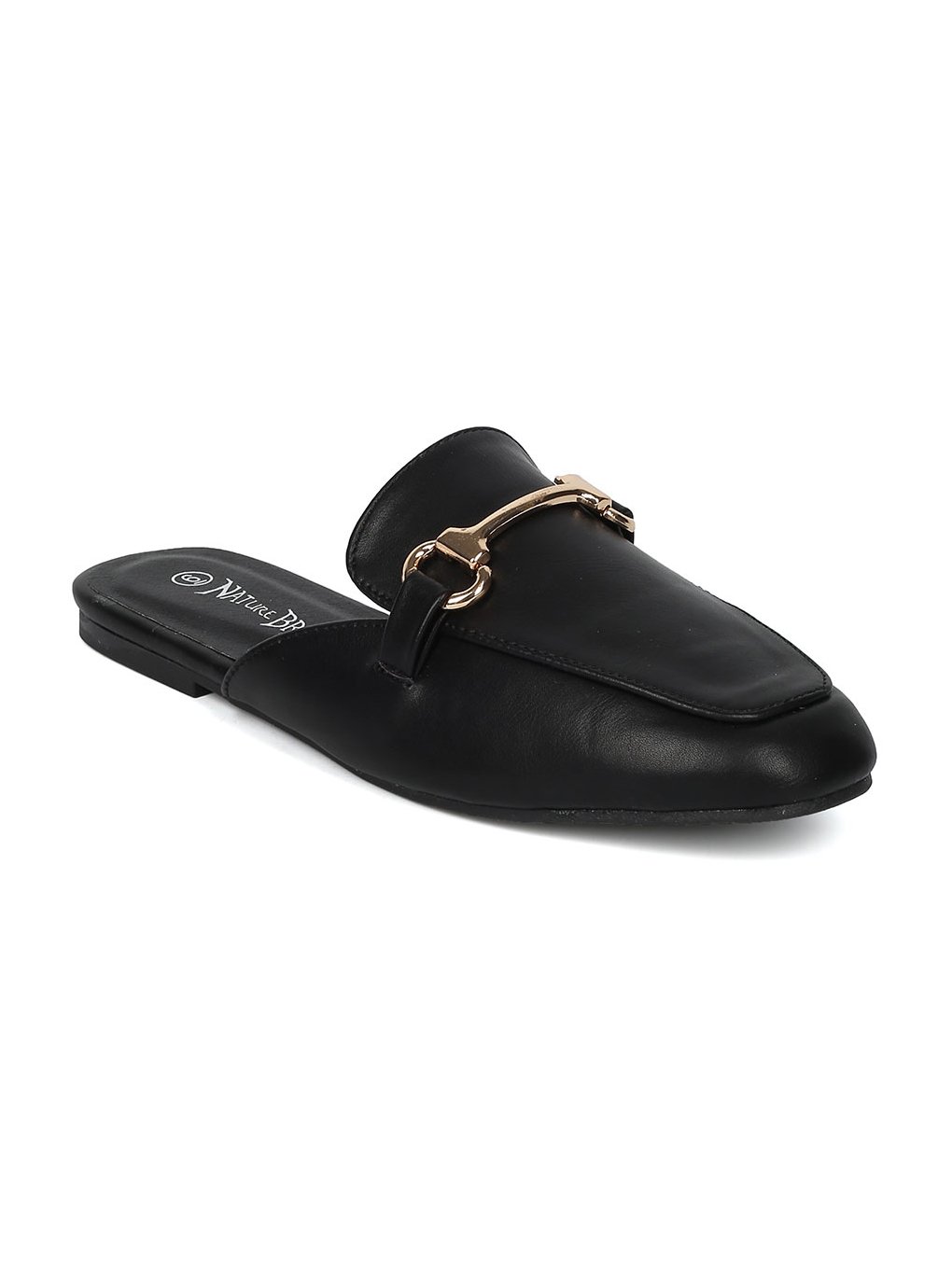 Alrisco Women Leatherette Flat Mule Slide HC40 - Black Leatherette (Size: 6.5)