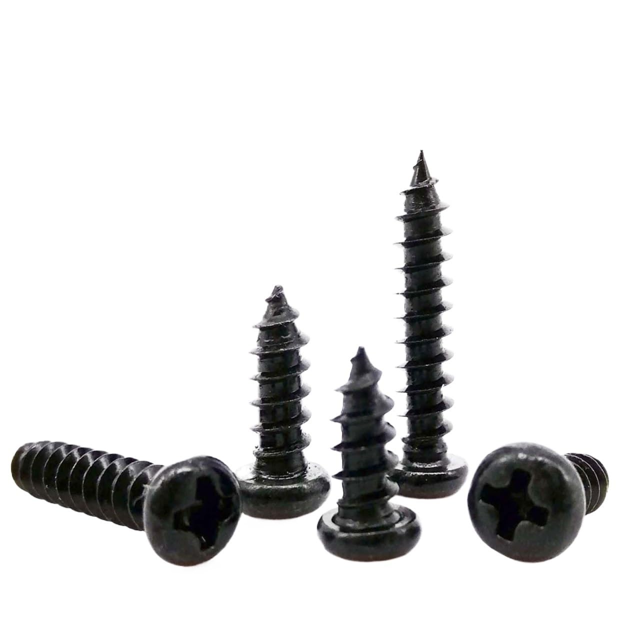 BTYQKZVPM Pan Head Self Tapping Screws, Black Steel Cross Round Pan Head Self Tapping Wood Screw(4MM,100PC M2)