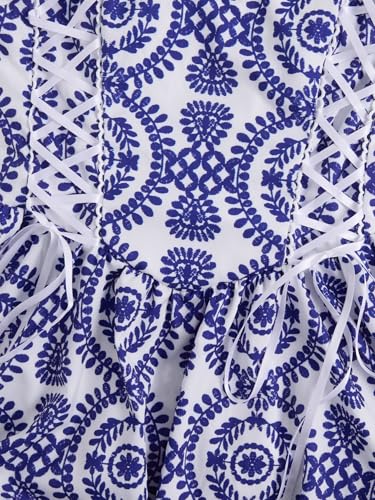 Image of Milumia Women's Floral Tie Shoulder Cami Dress Lace Up Side Vintage Flared Short Dresses
