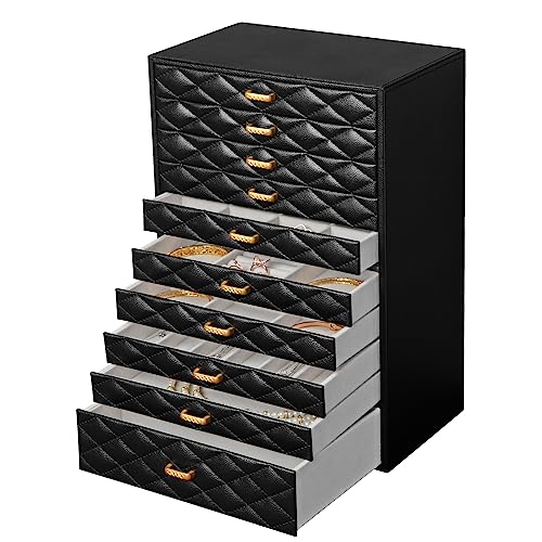 FEIYAN Extra Large Jewelery Box, 10-Layer Storage Case, Faux Leather Organizer with Drawers, Velvet...
