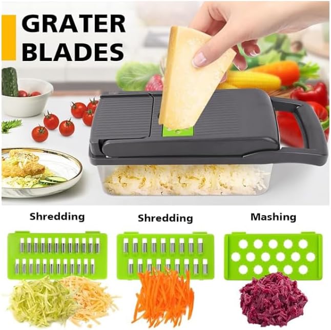 Vegetable Chopper & Spiralizer with Container 15-in-1 – Multifunction Food Chopper, Slicer, Dicer, Grater, Mandoline Cutter, Kitchen Gadgets & Accessories for Meal Prep (Black)