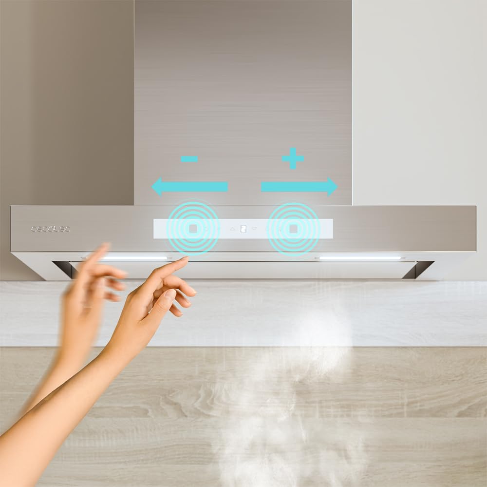 Cecotec Campana Extractora 60cm Tipo T Bolero Flux Tt 608000 Slim Glass White A++. Acabado Acero Inox Succión 800M3/H, Bajo Consumo, Display Táctil, Filtro Carbono, Hand Movement Control