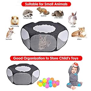 Small Animals Cage Tent, Pet Playpen with Top Opening Foldable Breathable Yark Fence for Guinea Pig, Rabbits, Hamster, Chinchillas and Hedgehogs (Black)