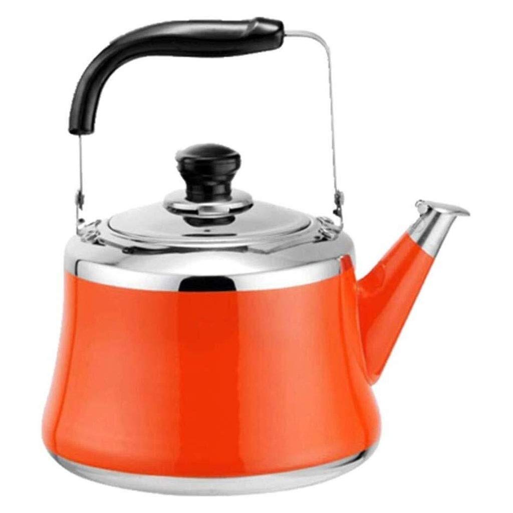 Hervidor de gas silbante de acero inoxidable 304 ligero de inducción con caño tradicional retro para cocina o cocina, cafetera, tetera, naranja, 6 L
