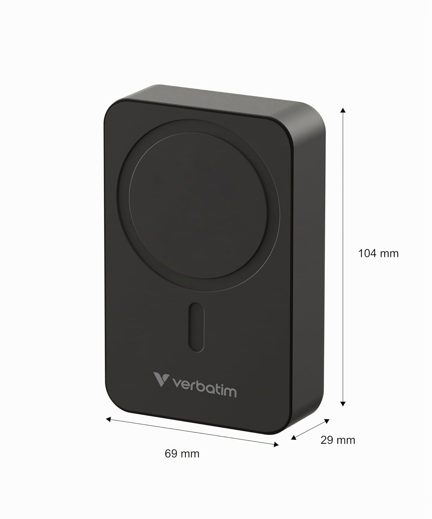 Verbatim Charge 'n' Go Essentials MagSafe 20.000 mAh 15 W magnetico, PD 20 W, funzione di ricarica rapida con indicatore LED per iPhone 16/15/14/13/12 Pro/Pro Max, incluso cavo USB-C a USB-C, nero | Powerbank MagSafe da 20000 mAh con ricarica wireless da
