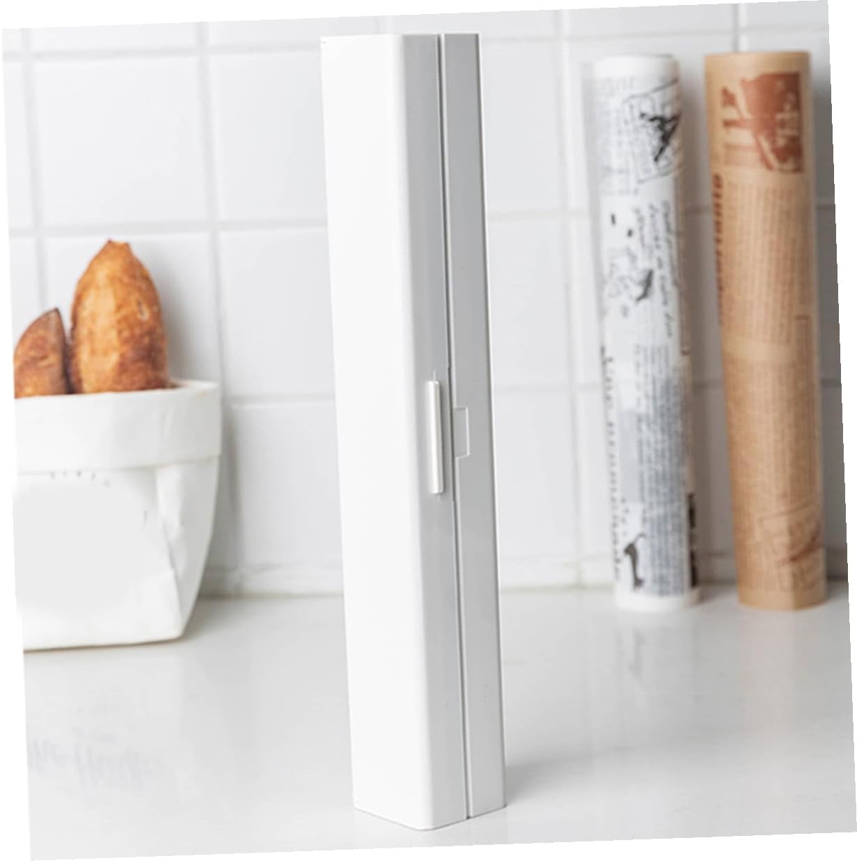 Food Cling Wrap Cutter Case Plastic Wrap Dispenser, PP White