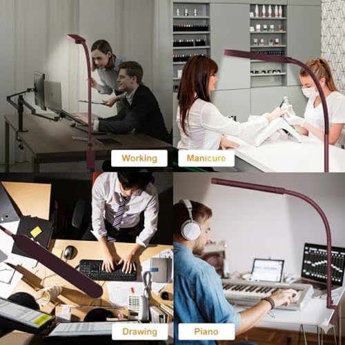 Image of SKYLEO LED Desk Lamp - Desk Light for Home Office - Flexible Gooseneck - 5 Color Modes X 11 Brightness Levels - 1300LM - Timmer & Memory Function - 12W Clip on Light - Red