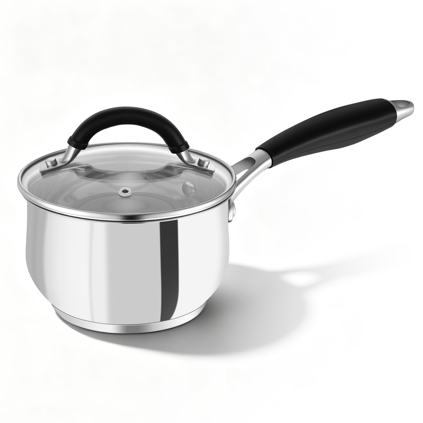 Homikit Saucepan with Lid, 14cm Stainless Steel Milk Pan Small Cooking Pot, Tri-Ply Bottom for Induction, Gas & Electric Hobs, Non-Toxic & Sturdy, Easy Clean