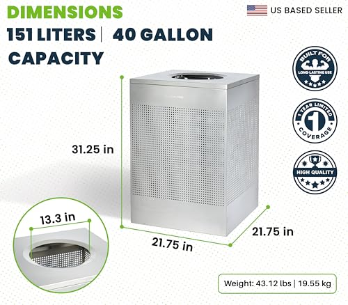Image of Alpine Stainless Steel Commercial Trash Can - Large Perforated 40 Gallon Trash Can Open Top, Heavy Duty Garbage Can for Indoor & Outdoor in Office, Commercial Bathroom, Hotel, Lobby, and Businesses