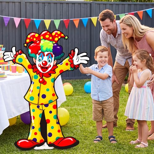Image of Qunclay 4ft Circus Clown Cardboard Cutout Carnival Party Decoration Life Size Clown Photo Booth Prop Stand up Display Party Backdrop Decor for Carnival Birthday Supplies