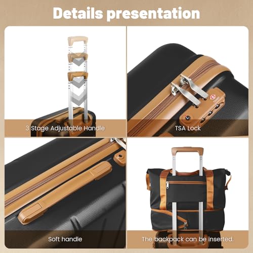 Image of 3-Piece Luggage Set with Carry On Luggage Set 22x14x9 Airline Approved, ABS Hardside Suitcase with 8 Spinner Wheels & TSA Lock, Expandable Suitcase for Men & Women (20 /TB /DB Black)