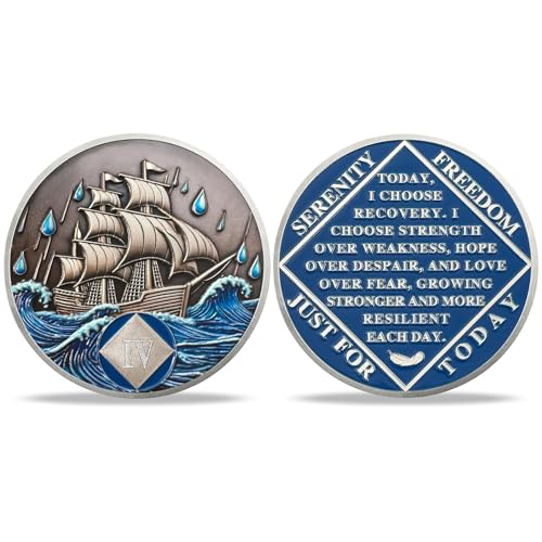 Image of 4 Year Sobriety Coin - Nautical NA Medallions | Narcotics Anonymousa AA Chips and Medallions | Addiction Recovery Gifts for Celebrating Recovery Anniversary Milestones | Sobriety Gifts for Women Men