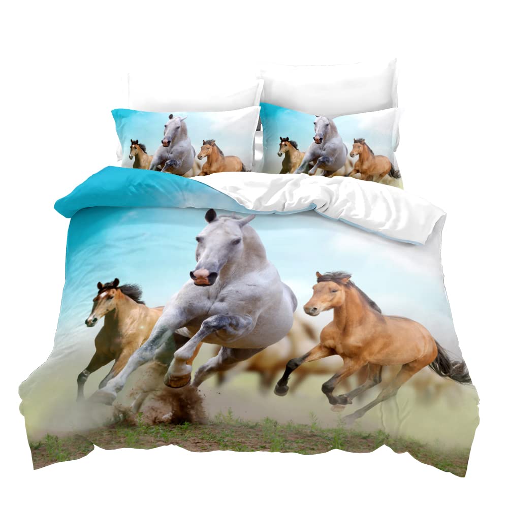 Housse de couette cheval sauvage 200x200 microfbre lit double