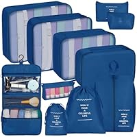 Coolzon Packing Cubes Organizer Valigie Viaggio Set di 11, Compressione Luggage Organizer Viaggio Salvaspazio per i Vestiti, Ultraleggero, Scarpe,Intimo, Blu Scuro
