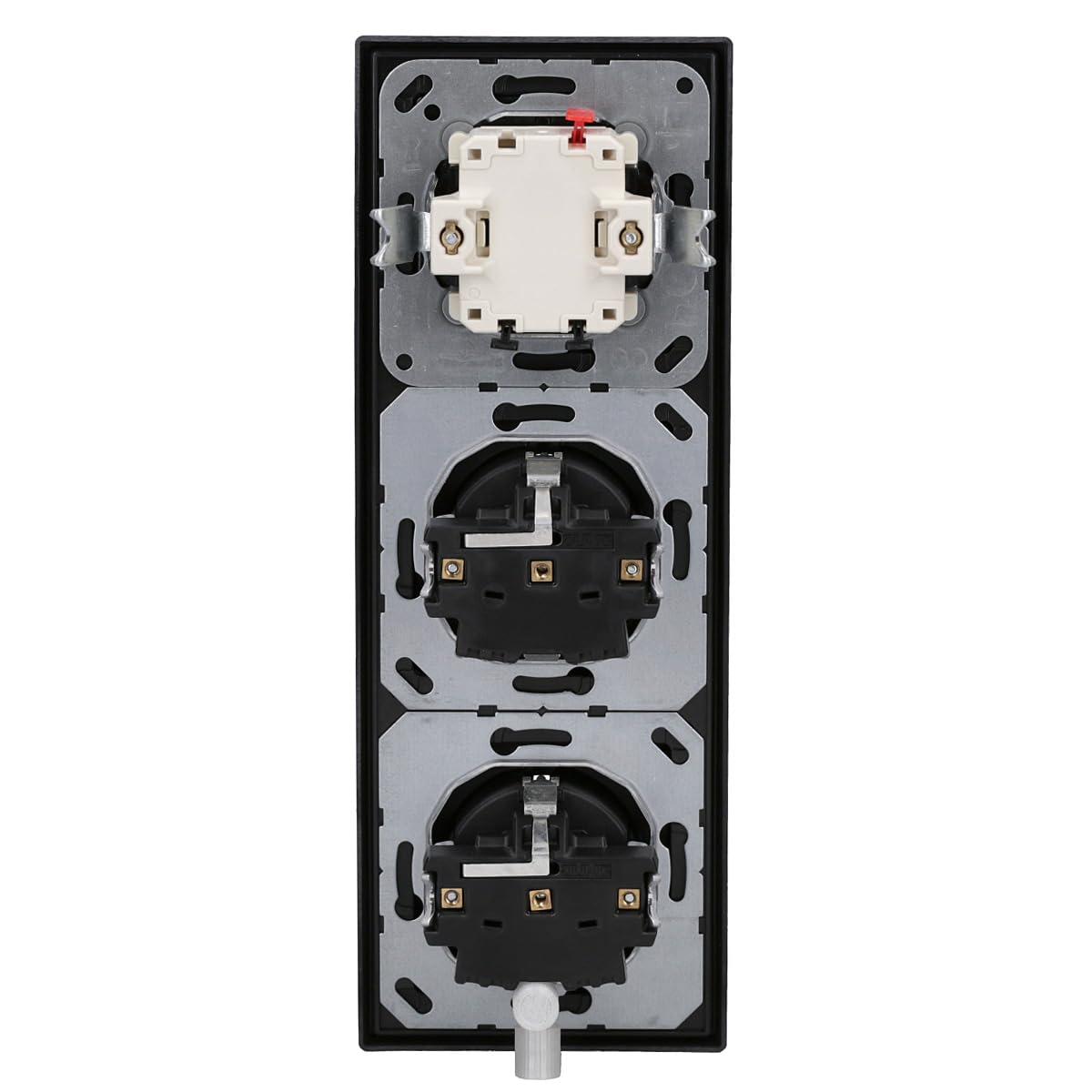 JUNG Serie LS Schalter + 2x Steckdosen Safety Set Graphitschwarz Matt | mit 506U Wippschalter Universal, 2x LS1520KISWM SCHUKO Steckdosen m. Berührungsschutz, LS990SWM Wippe, LS983SWM Rahmen 3-fach