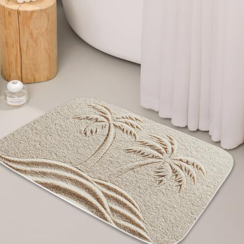 TheBlackSpot Summer Beach Palm Tree Bathroom Rugs Tropical Plant Sand Bath Mat Non Slip Bathroom Beachy Decor Mats Imitation Cashmere Door Rug with Rubber Backing Kitchen Floor Carpet 20" x 31"