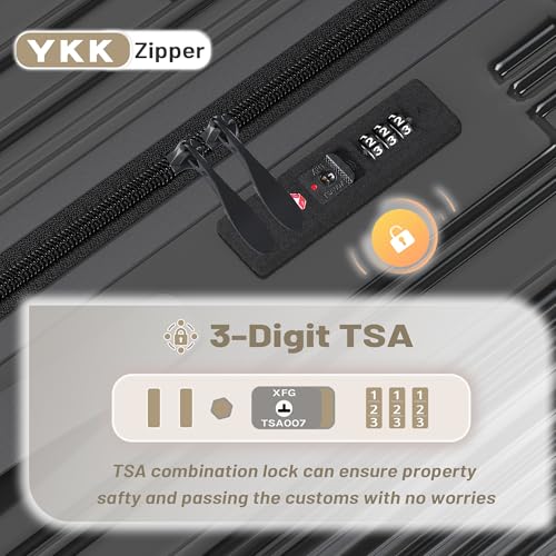 Luggage Sets 3 Piece, Lightweight Hardshell Luggage Sets with Double Spinner Wheels, ABS+PC Hardside Suitcase Set with TSA Lock & YKK Zipper for Women Men Travel, Expandable, 20/24/28 Inch, Black4