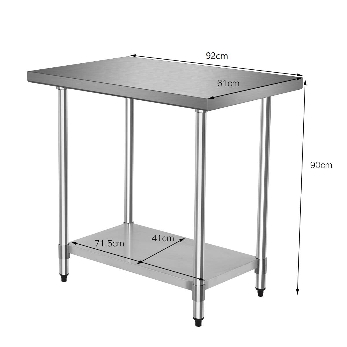 GIANTEX Tavolo da Lavoro per Cucina in Acciaio Inox, Piattaforma con Ripiano Regolabile in Altezza, Piedini Antiscivolo e Regolabili, Piano Cucina Ristorante e Magazzino (92x61x90cm)