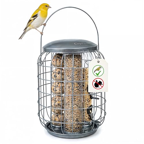 Crystals 3-in-1 Squirrel Proof Bird Feeder Hanging Metal Garden Wildlife Feeder Station for Seeds Nuts & Fat Balls Durable Outdoor Bird Feeder Cage for Garden Patio & Tree Use