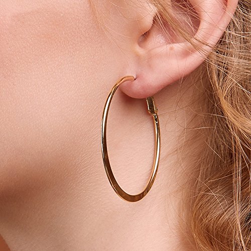 Fashion 50mm(2") Flat Big Hoop Earrings For Women Girls Silver 14k Rose Gold Large Basketball Hypoallergenic Stainless Steel Dainty Minimalist Huggie Round Circle Hoops Sensitive Ears Jewelry Gifts2