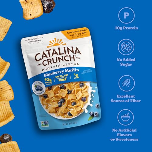 Image of Catalina Crunch Protein Cereal - Breakfast Cereal with 10g of Protein,No Added Sugar - Gluten Free - Blueberry Muffin - 8 oz. Bag,(Pack of 6)