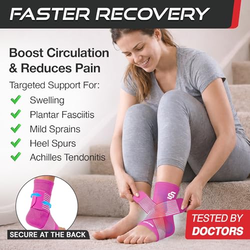Image of Sleeve Stars Ankle Brace for Women & Men, Ankle Wrap for Sprained Ankle, Compression Sleeve for Plantar Fasciitis Relief, Easy Customizable Support: w /Removable Strap (Pair /M:10 inch-12 inch /Hot Pink)
