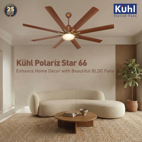 Image of KUHL Polariz Star 66 1550mm Stylish 65% Power Saving BLDC Ceiling Fan With Remote |Down Light|BEE 5 Rated & ISI Marked|Low Noise| Iot -Operate Via Mobile & Alexa |Reverse Mode |Free Installation |Teak