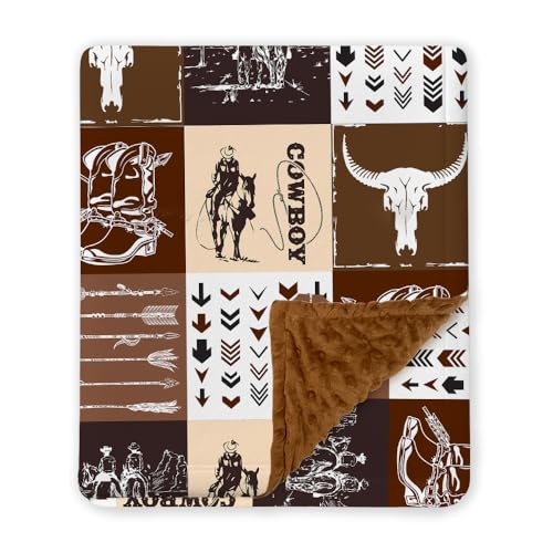 Image of Western Baby Blanket, Cowboy Minky Blankets for Boys Girls, Nursery Room Decor, Soft Warm Lightweight Nursery Bed Blanket for Newborn Toddlers Son Daughter (08)