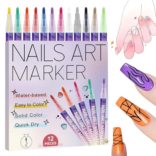 Dayysiuy Rotuladores De Uñas | 12 Colores Punta Fina Herramientas De Pintura,Rotuladores De Esmalte De Gel De Secado Rápido - Para Mujeres, Damas, Hombres, Principiantes, Manicura, Hogar