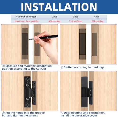 TamBee Hidden Door Hinges 5 inch, 304 Stainless Steel, Heavy Duty Invisible Hinges, Silent 110° Opening, 88 Lb Load Capacity, Ultra-Thin 3D Adjustable Concealed Hinges for Secret Doors (2pcs) - Thumbnail 6