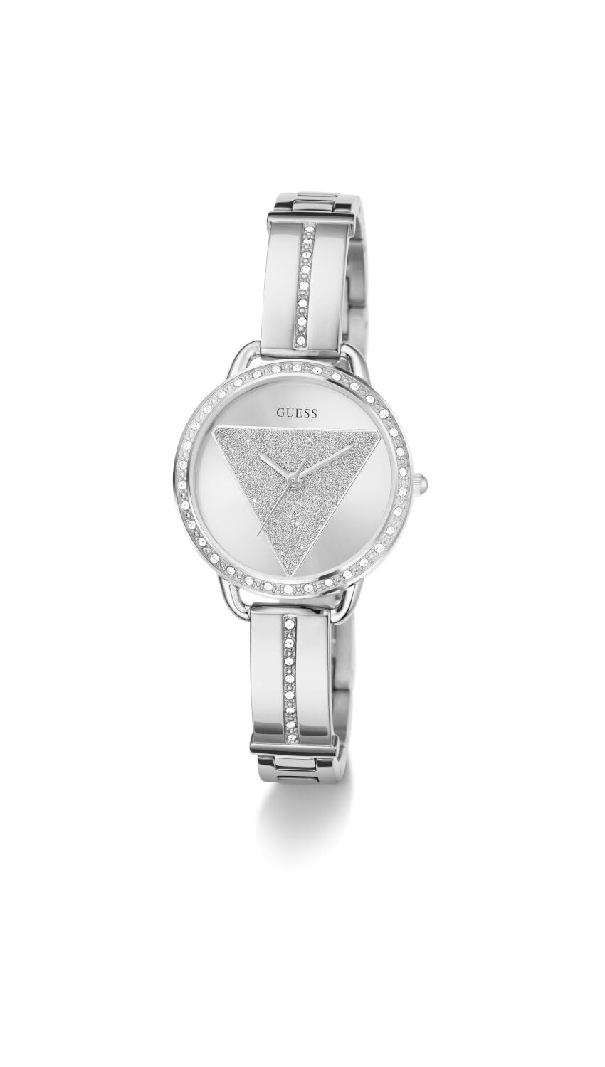 Guess GT TRI Bellini Damen Armbanduhr mi Zirkonia in der Farbe Silber mit Armband aus Edelstahl, Wasserdichtigkeit: 3 bar, Gehäusedurchmesser: 30 mm, GW0914L1