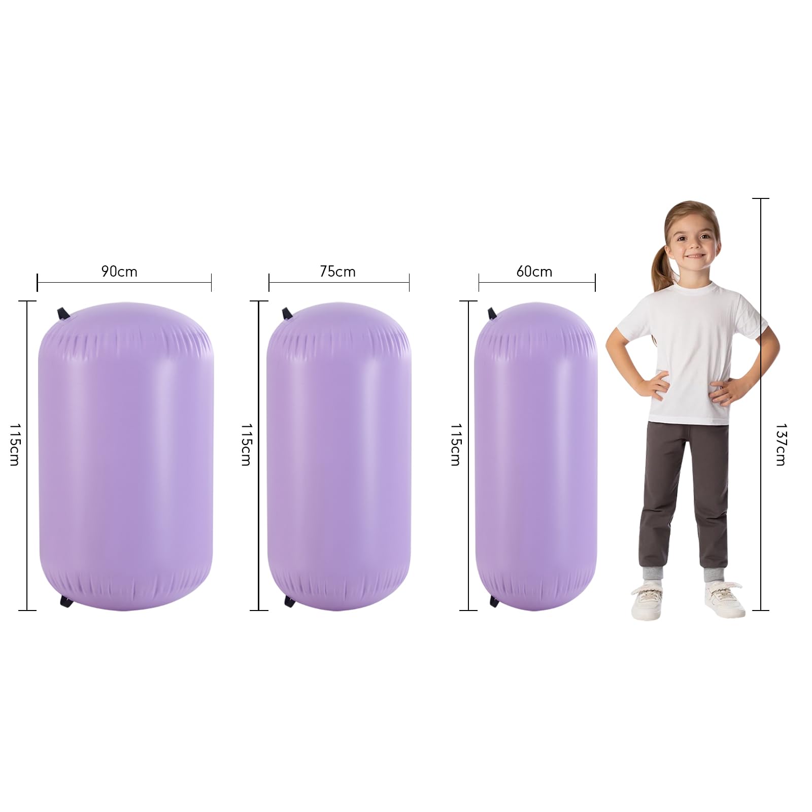 BSTSEL Tapis de gymnastique gonflable de 60/75/90 cm, tapis d'entraînement de gymnastique gonflable pour la maison/l'école/l'entraînement avec pompe