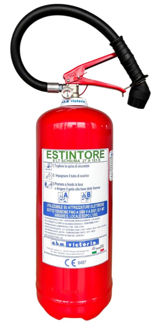 Estintore Idrico a Schiuma litri 6, di nuova costruzione, fornito di staffa +cartello estintore + tagliando di controllo