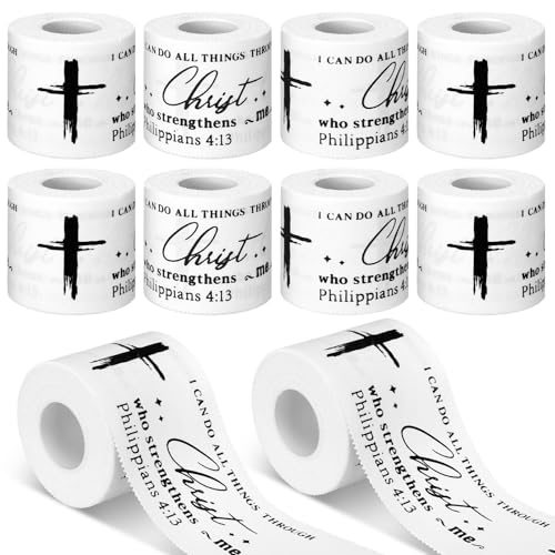 Geiserailie 8 Rolls Christian Cross Athletic Tape Gifts Bulk Bible Verse Sport Wrist Tapes Cotton White Hockey Football Gymnastics Volleyball Baseball Tape Adhesive 2 Inch Wide Ankle Finger Knee Wrap