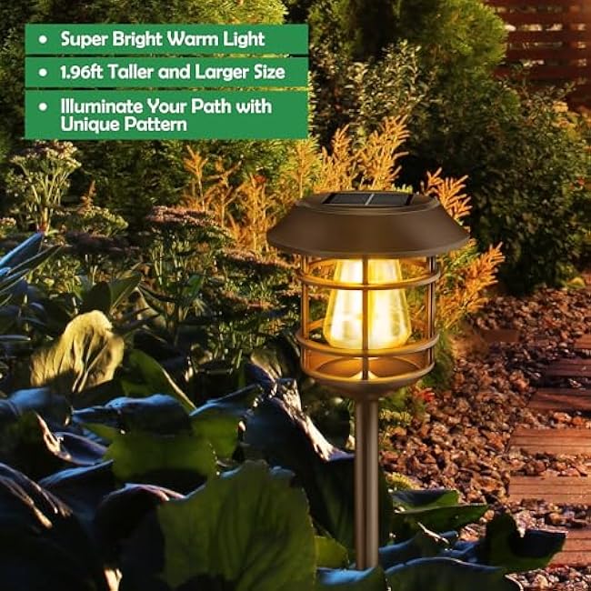 Solar Pathway Lights 8PK Outdoor Garden Yard Lights Waterproof Auto-on/Off Landscape for Lawn Patio Walkway Warm Light (Brown), PTH-080