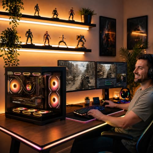 Image of Gaming PC Desktop, Prebuilt Gaming Computer RTX 4060, i7-11700F, 16GB DDR4 RAM, 1TB NVMe SSD, WiFi 6 / BT5.4, 9X ARGB Fans, Windows 11 Pro, VR Ready High FPS Gaming Tower