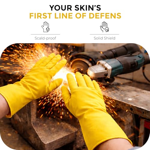 Image of LADWA Premium Rubber Household Cleaning Gloves, Yellow and Red Color Reusable Waterproof Gloves for Kitchen Cleaning, Dishwashing, Gardening and Bathroom Use with Durable Grip (Pack of 2 Pairs)